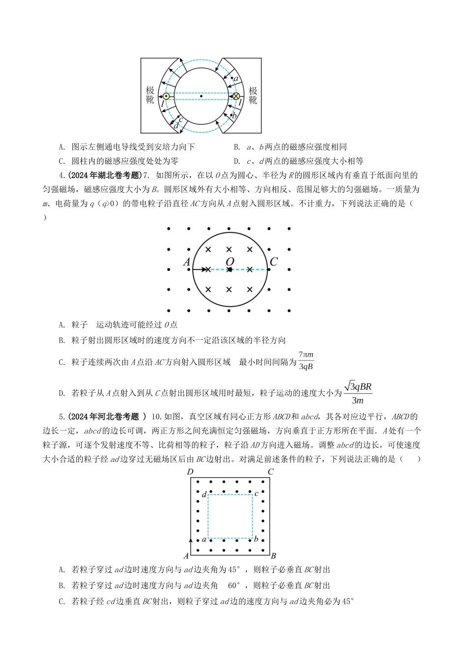 专题10 磁场-2024年高考真题和模拟题物理分类汇编（学生卷） .docx_第2页