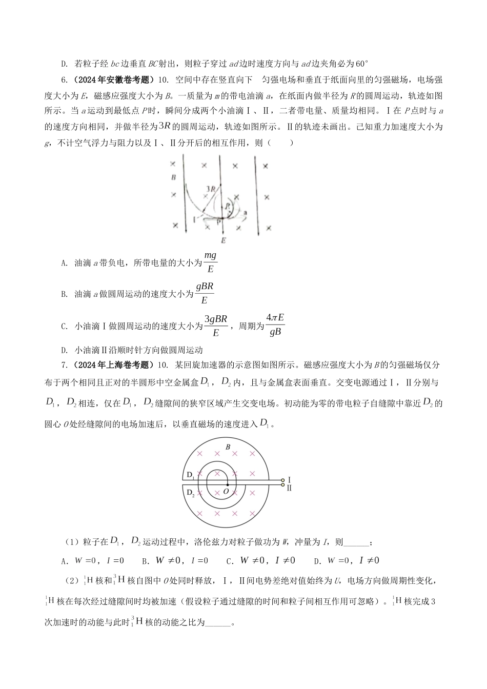 专题10 磁场-2024年高考真题和模拟题物理分类汇编（学生卷） .docx_第3页