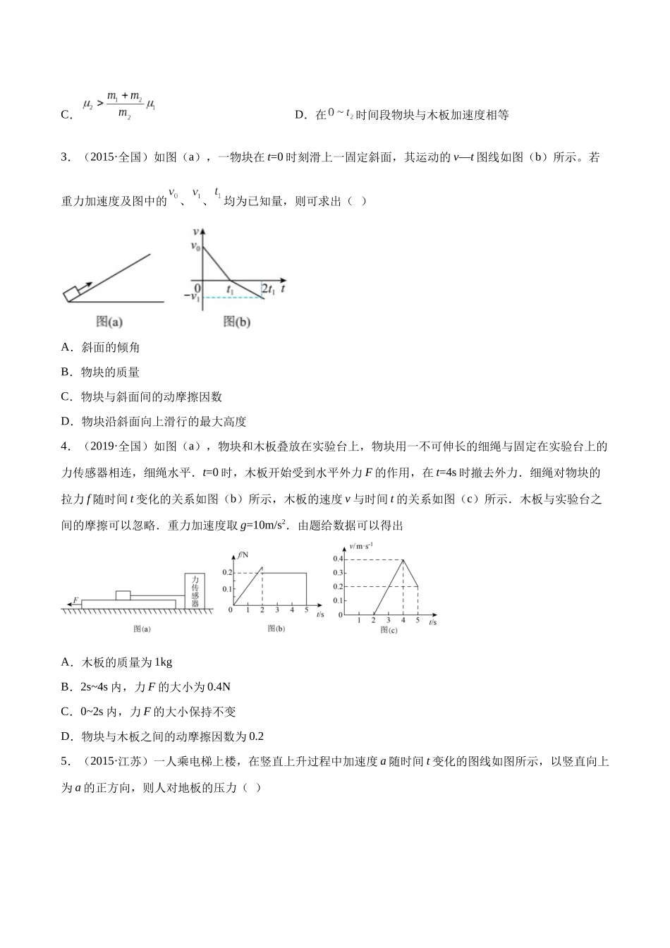 专题10 牛顿运动定律的图像（学生卷）-十年（2014-2023）高考物理真题分项汇编（全国通用）.docx_第2页