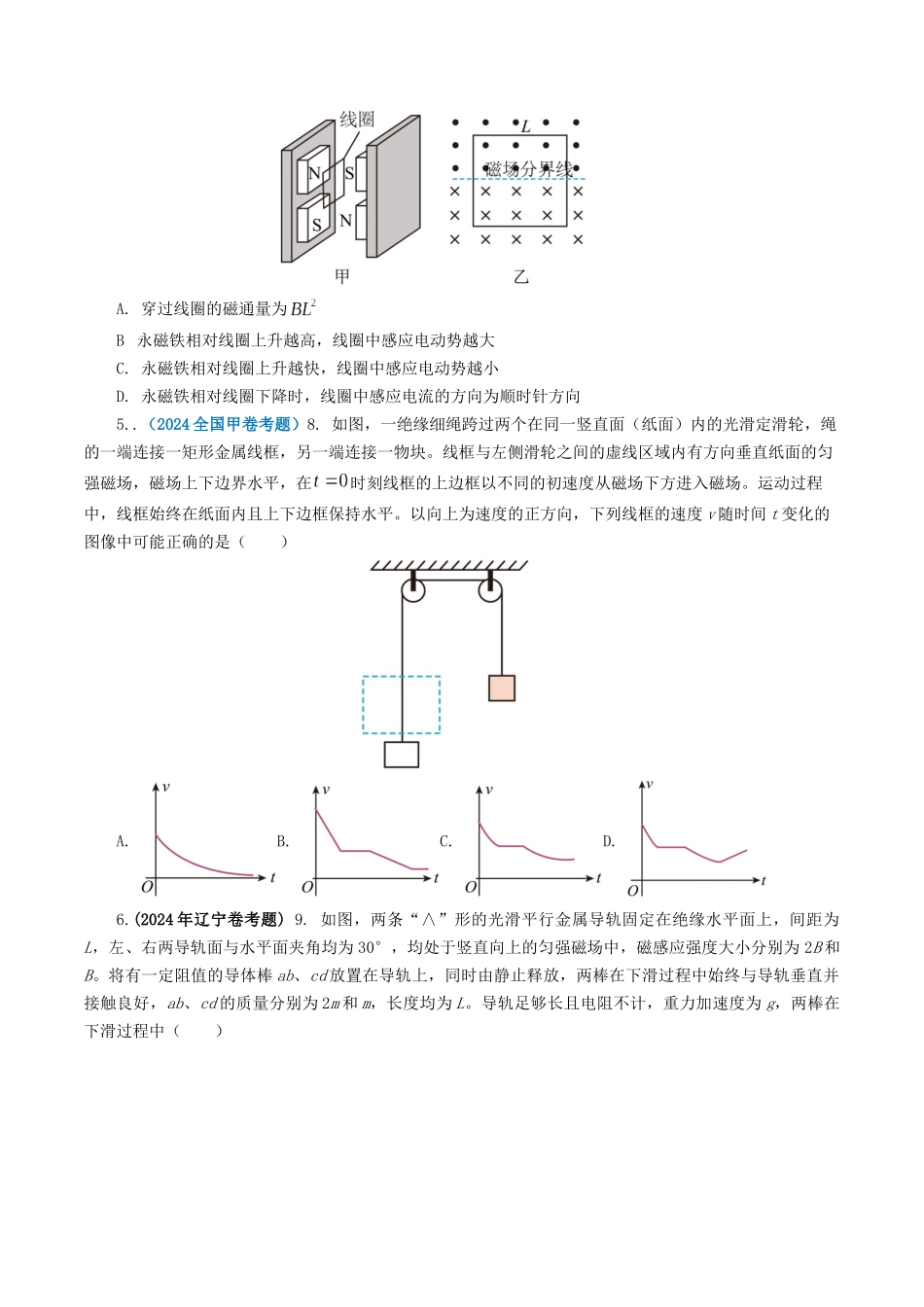 专题11 电磁感应-2024年高考真题和模拟题物理分类汇编（学生卷）  .docx_第2页