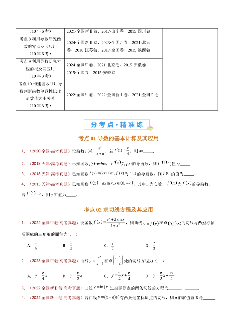专题16 导数及其应用小题综合（学生卷）- 十年（2015-2024）高考真题数学分项汇编（全国通用）.docx_第2页