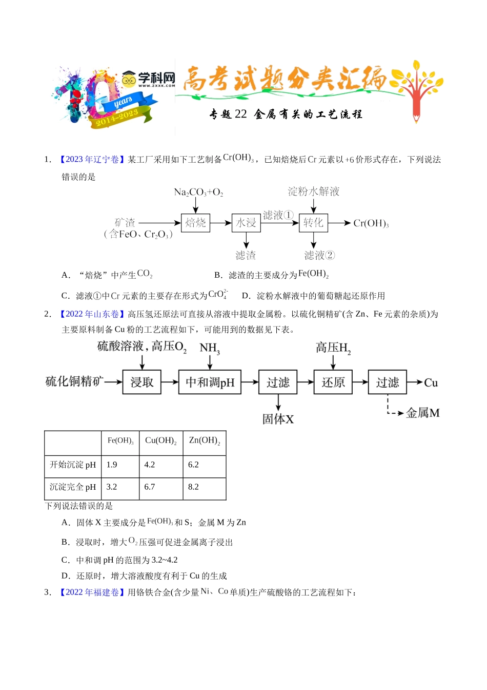 专题22  金属有关的工艺流程（原卷卷）.docx_第1页