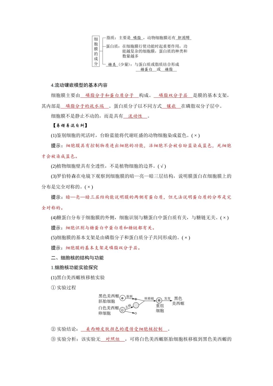2026届学海导航高考一轮总复习生物教师用-专题2 第1讲　细胞膜和细胞核.docx_第3页