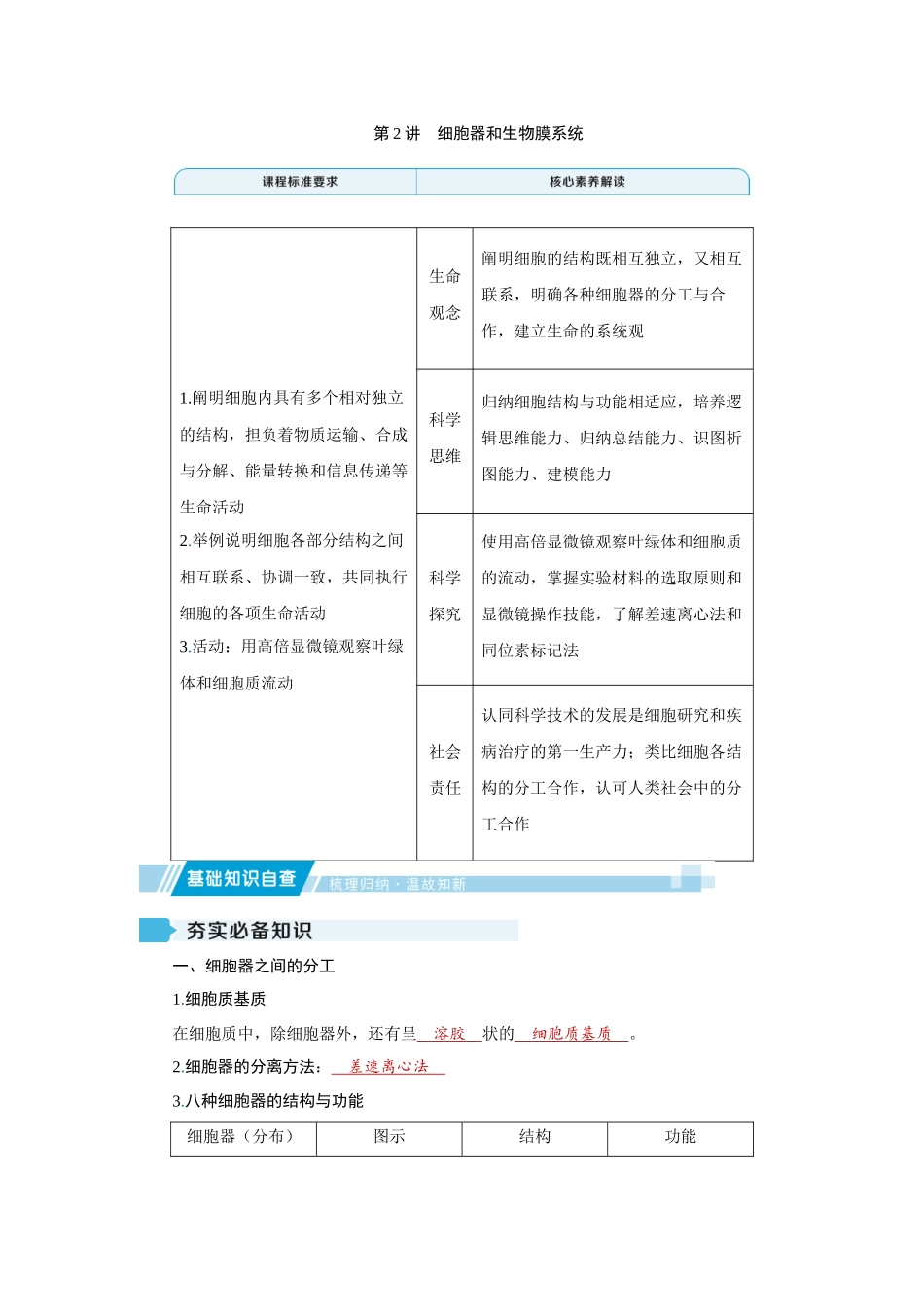 2026届学海导航高考一轮总复习生物教师用-专题2 第2讲　细胞器和生物膜系统.docx_第1页