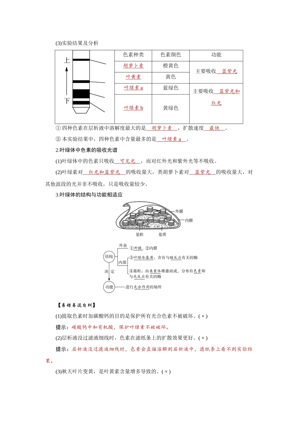 2026届学海导航高考一轮总复习生物教师用-专题3 第3讲　捕获光能的色素和结构、光合作用的原理.docx_第2页