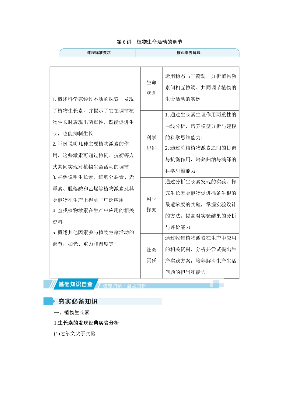 2026届学海导航高考一轮总复习生物教师用-专题8 第6讲　植物生命活动的调节.docx_第1页