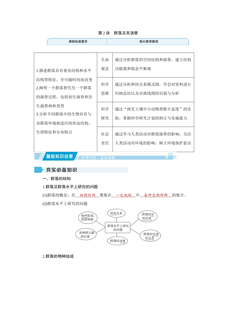 2026届学海导航高考一轮总复习生物教师用-专题9 第2讲　群落及其演替.docx_第1页