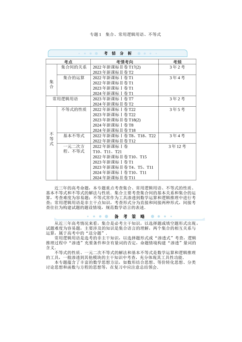 2026届学海导航高考一轮总复习数学-专题1　集合、常用逻辑用语、不等式.docx_第1页