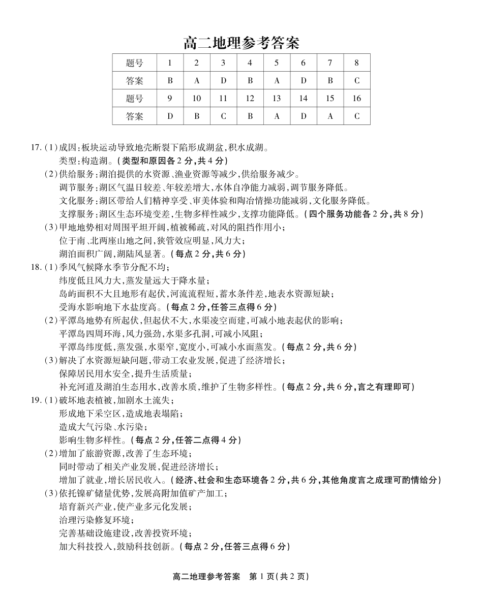 安徽省江淮协作区2024-2025学年高二下学期期末联合监测高二地理答案.pdf_第1页