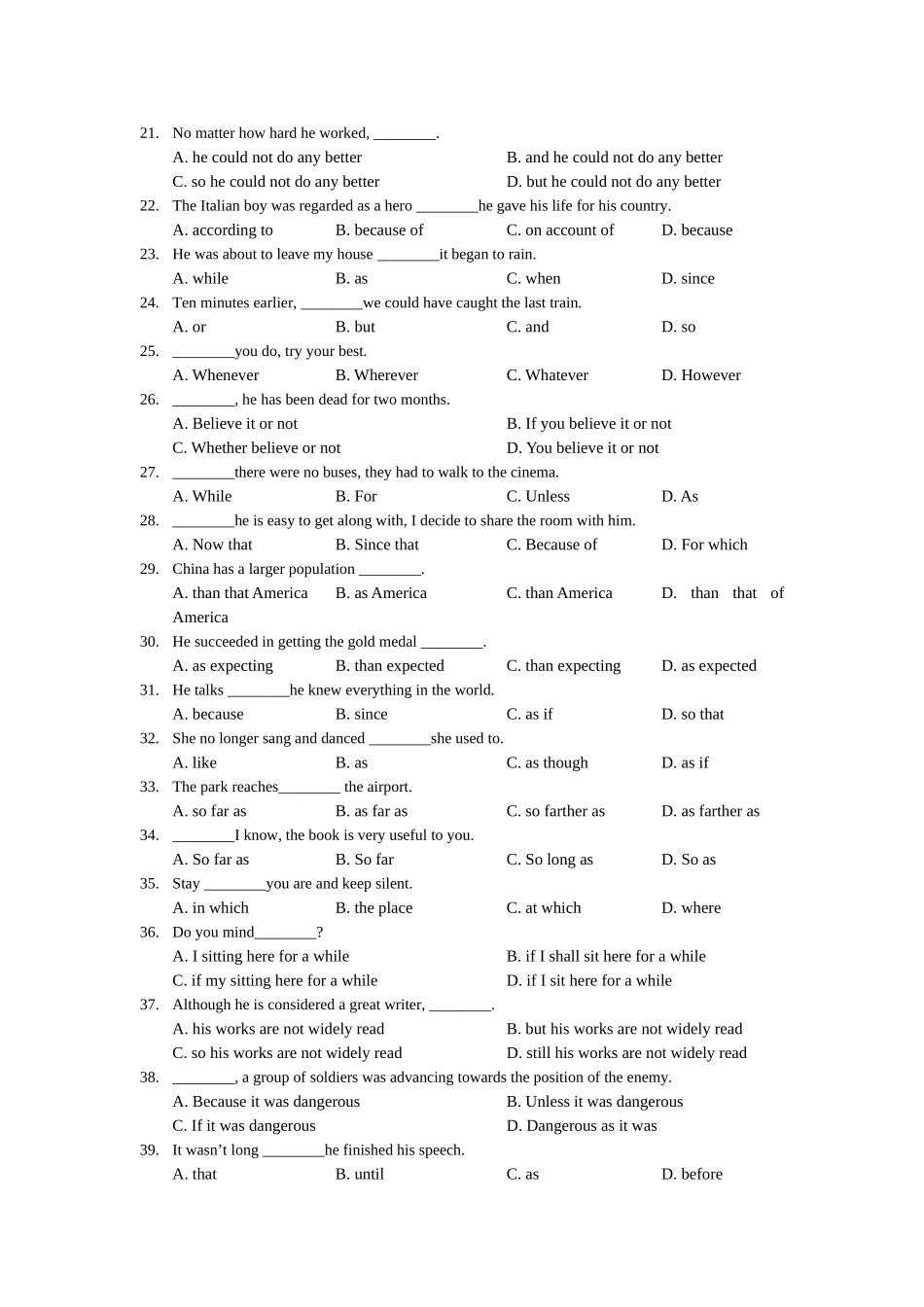 初高中衔接英语语法专项练习：VI状语从句含答案.doc_第2页