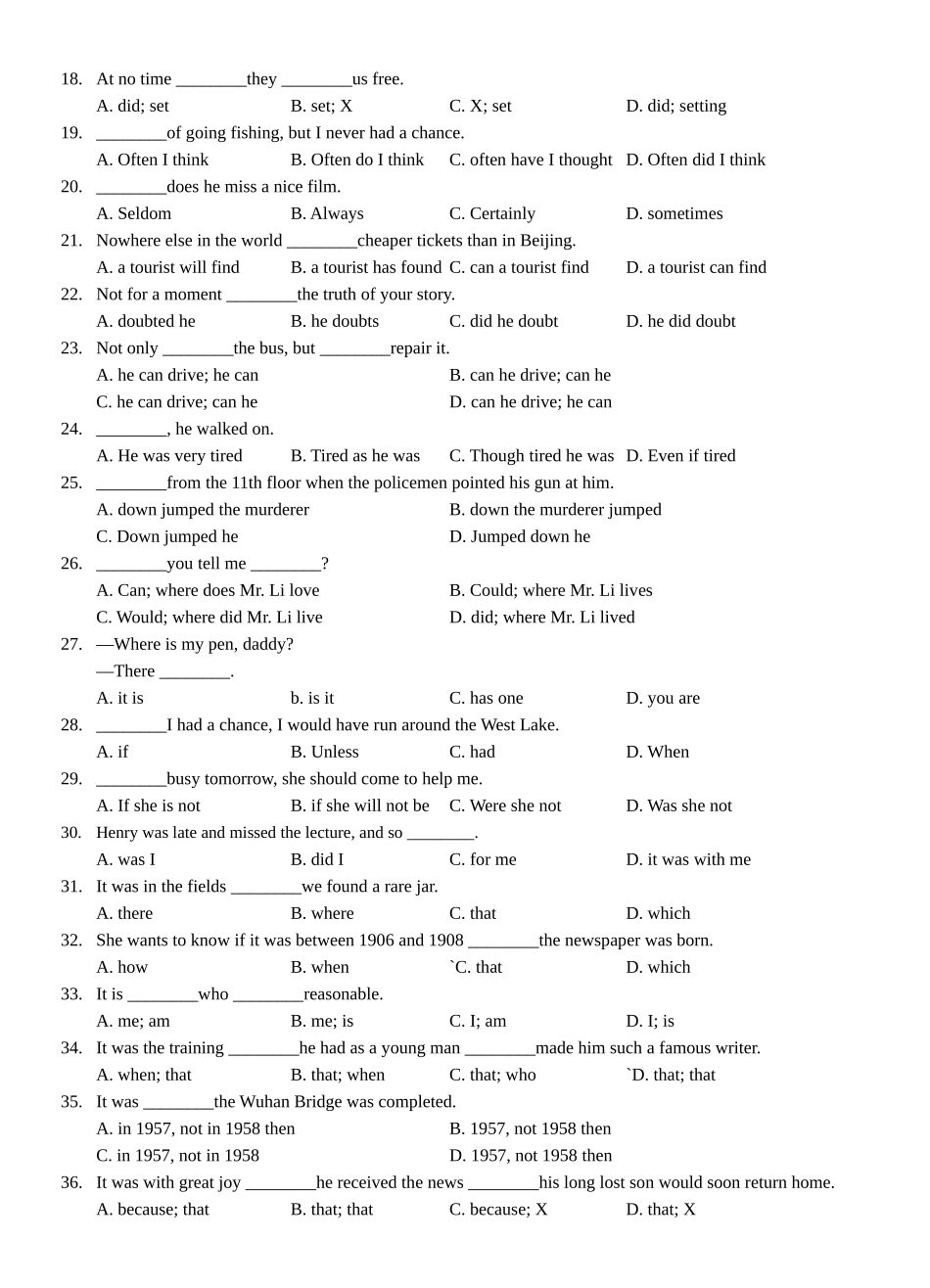 初高中衔接英语语法专项练习：XV倒装与“it”含答案.doc_第2页