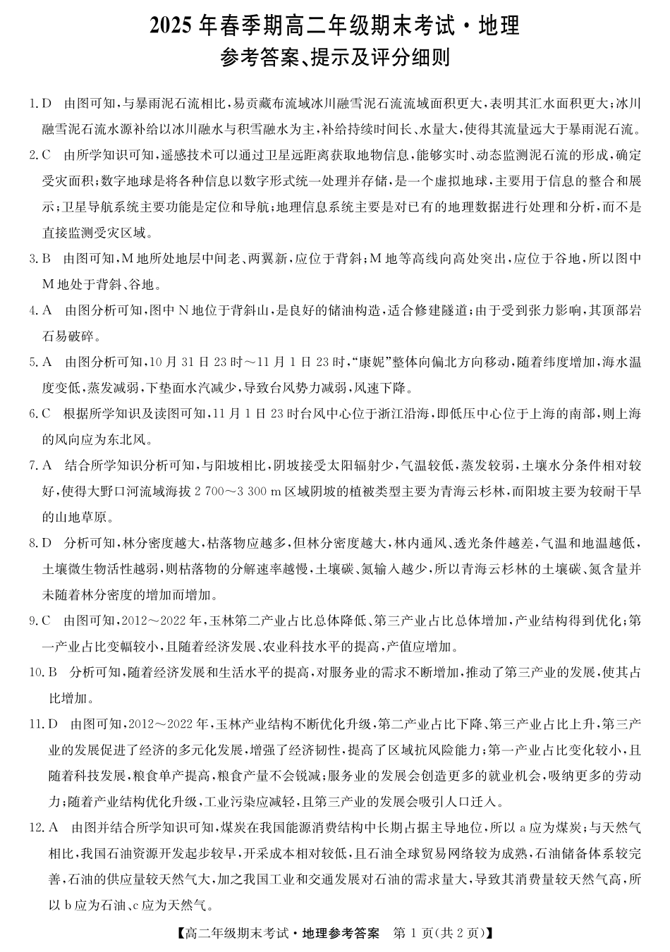 广西梧羽宸教育新课程教研联盟暨梧州市2025年春季期高二年级7月期末考试羽宸教育新课程教研联盟2025年春季期高二年级期末考试地理答案.pdf_第1页