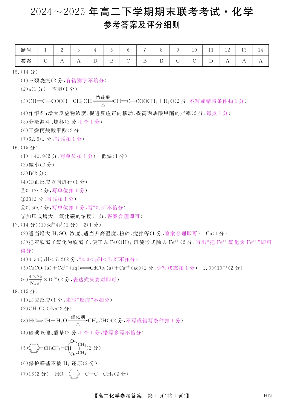 河南省金科新未来2024~2025高二下学期期末联考考试金科新未来7月3-4日高二联考-化学评分细则.pdf_第1页