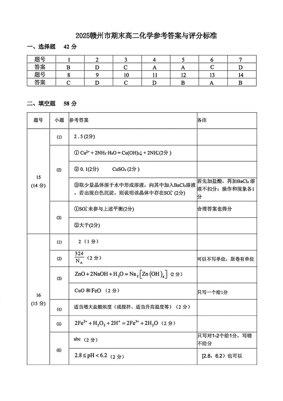 化学试卷答案【江西卷】【高二下期末考】江西省赣州市2024-2025学年度第二学期高二年级期末考试（6.30-7.2）.pdf_第1页