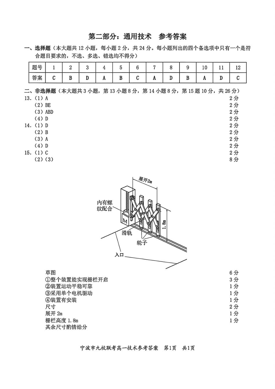 技术试题卷｜2506宁波九校高一下期末考答案【浙江卷】【高一下期末考】浙江省宁波市2024学年第二学期九校高一年级期末联考(6.25-6.27).pdf_第2页