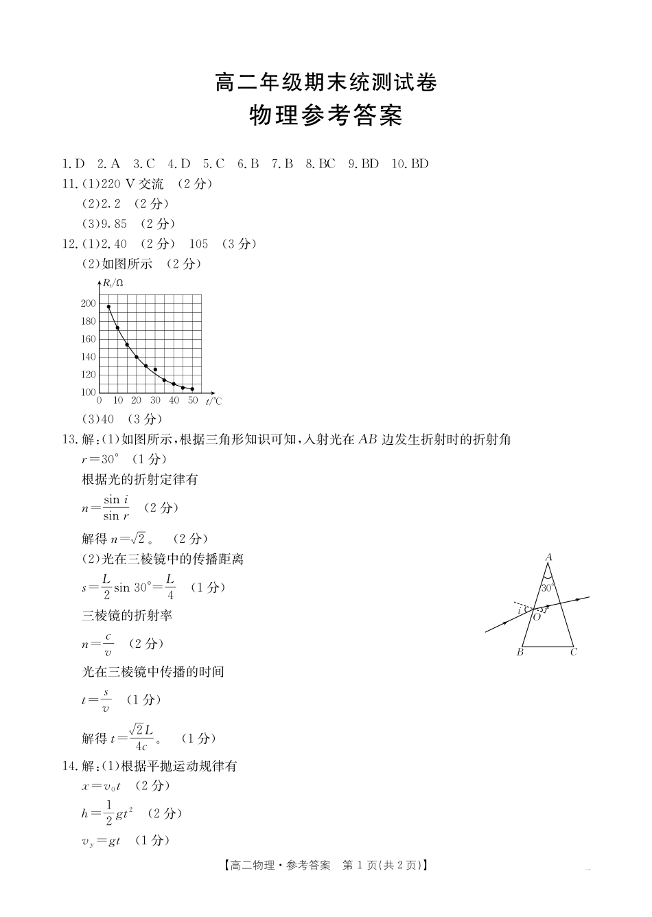 金太阳云南省临沧市2024-2025学年下学期高二期末质量测试（25-582B）高二物理答案.pdf_第1页