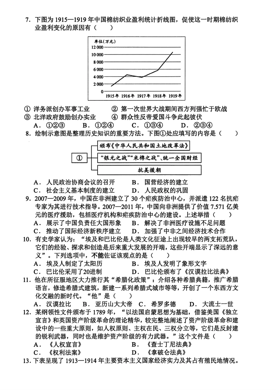 历史试题卷｜2506慈溪高一下期末统考【浙江卷】【高一下期末考】浙江省慈溪市2024学年第二学期高一年级6月期末测试卷（6.25-6.27）.pdf_第2页