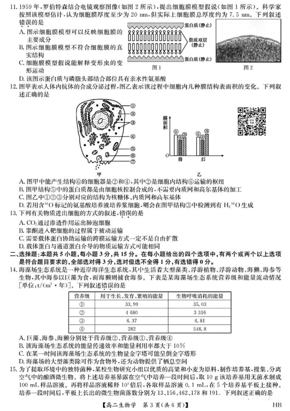 生物试卷+答案【河北卷】【高二下期末考】河北九师联盟2024-2025学年高二下学期期末质量检测（下标HB）（7.1-7.2）.pdf_第3页