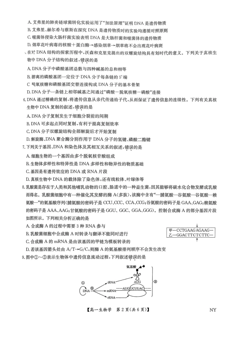 生物试题卷+答案【河南卷】【高一下期末考】河南省南阳市九师联盟（部分学校）2024-2025学年高一下学期6月期末质量检测联考（下标NY）（6.19-6.20）.pdf_第2页