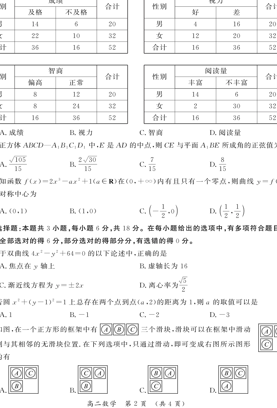 数学试卷答案【河南卷】【高二下期末考】河南省开封市2024-2025学年第二学期高二期末调研考试(7.7-7.8).pdf_第2页