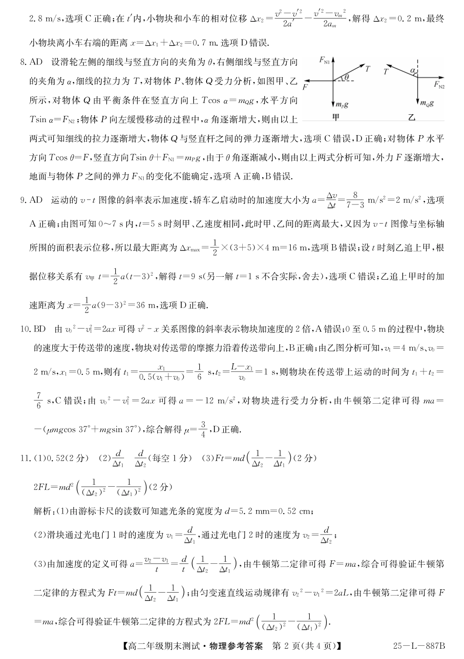 物理试题卷答案【河北卷】【高二下期末考】河北省石家庄市七县联合体(卓越联盟)2024-2025学年高二年级下学期期末考试(25-L-887B)(7.8-7.9).pdf_第2页