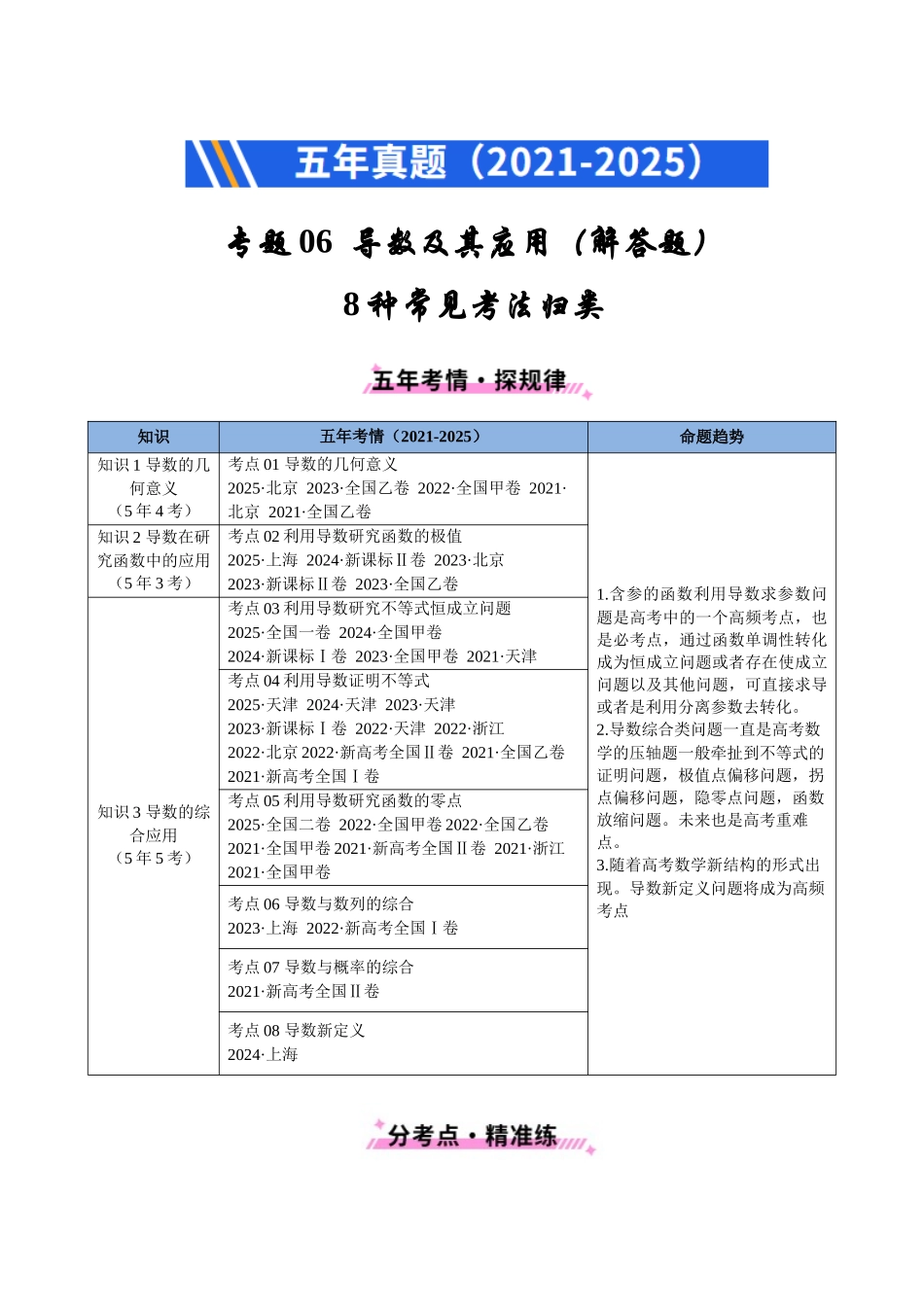 专题06 导数及其应用（解答题）8种常见考法归类（全国通用）（解析版）-2021-2025高考数学真题分类汇编.docx_第1页
