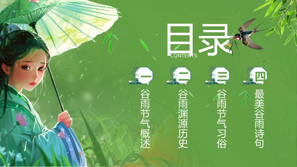 绿色清新插画女孩背景的谷雨节气介绍PPT模板(1).pptx_第2页