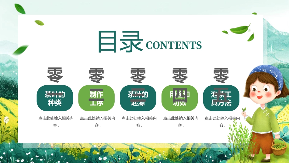 绿色清新插画风飘香茶园中国茶文化介绍PPT模板.pptx_第2页