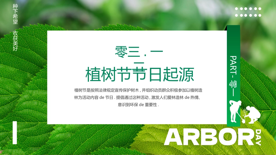 绿色清新树叶背景的植树节节日介绍PPT模板.pptx_第3页
