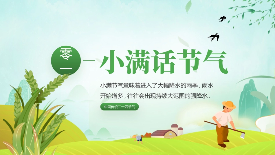 绿色卡通农民麦穗背景的小满传统节气介绍PPT模板.pptx_第3页