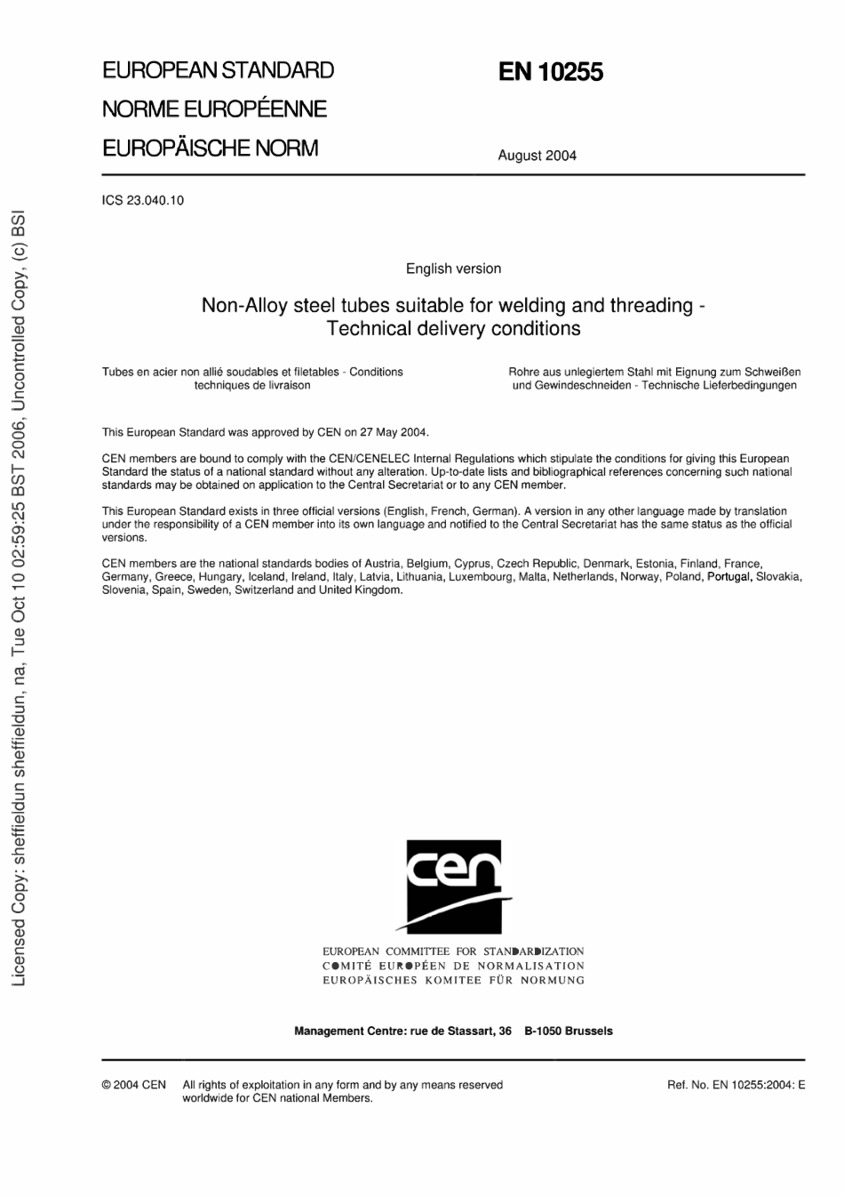 BS EN 10255：2004适用于焊接的非合金钢管.pdf_第3页