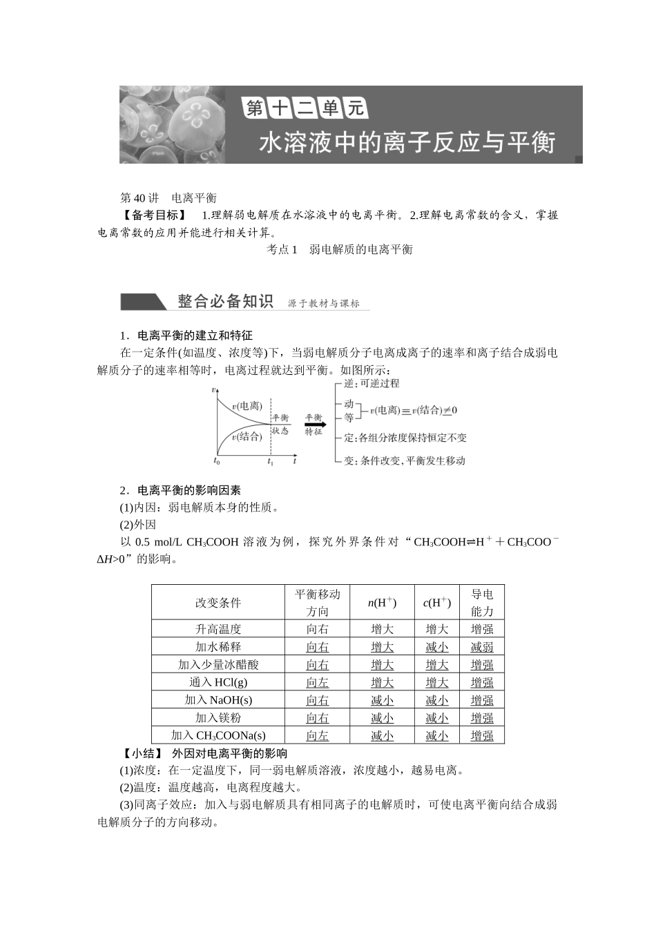 2026版正禾一本通高三一轮总复习化学-第十二单元  水溶液中的离子反应与平衡.docx_第1页