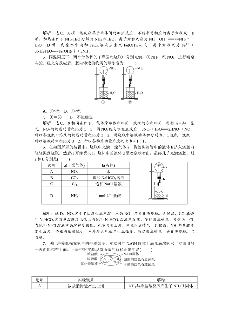 2026版正禾一本通高三一轮总复习化学-课下巩固精练卷(二十一)　氨和铵盐　含氮物质的转化.docx_第2页