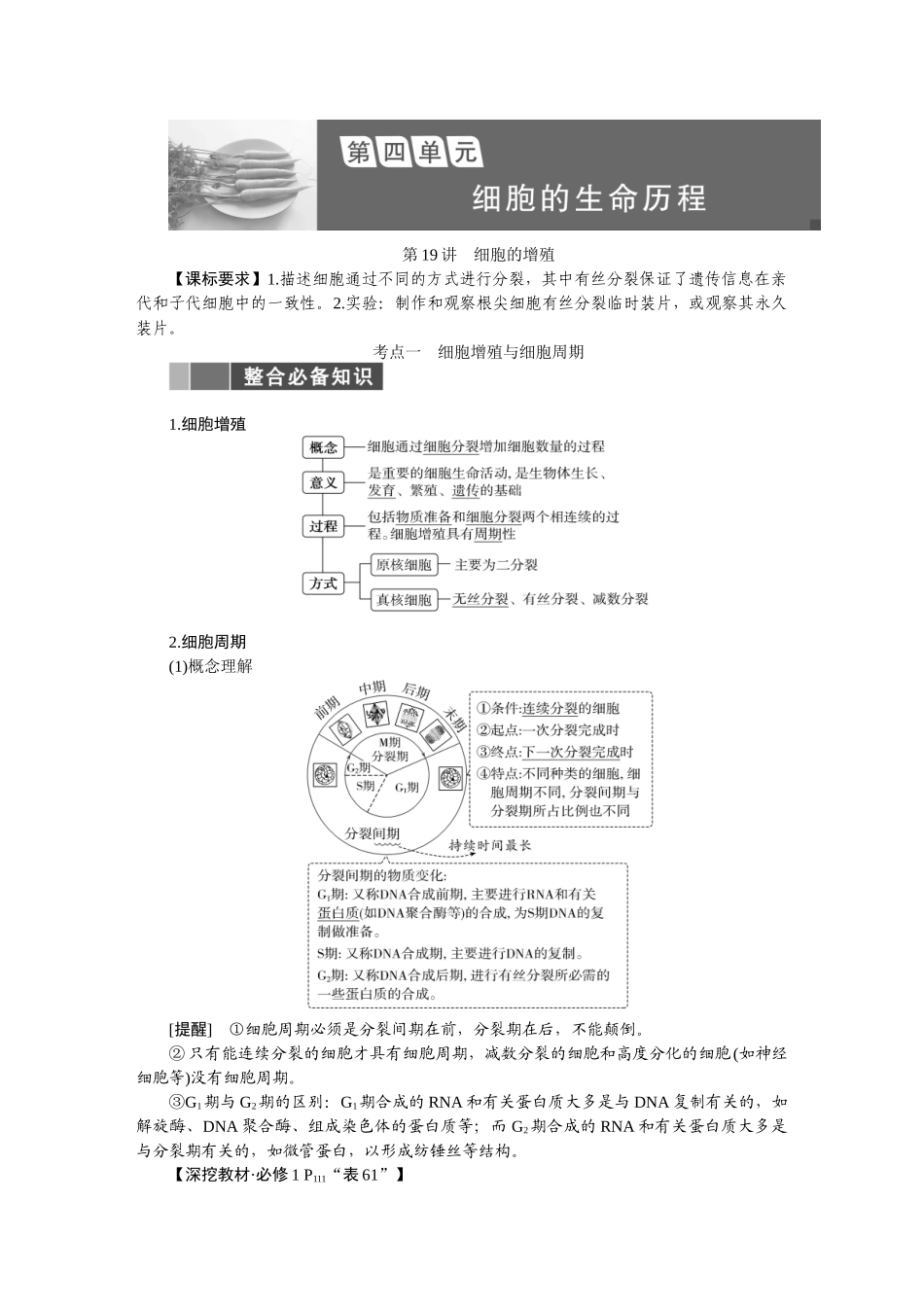 2026版正禾一本通高三一轮总复习生物-第四单元  细胞的生命历程.docx_第1页