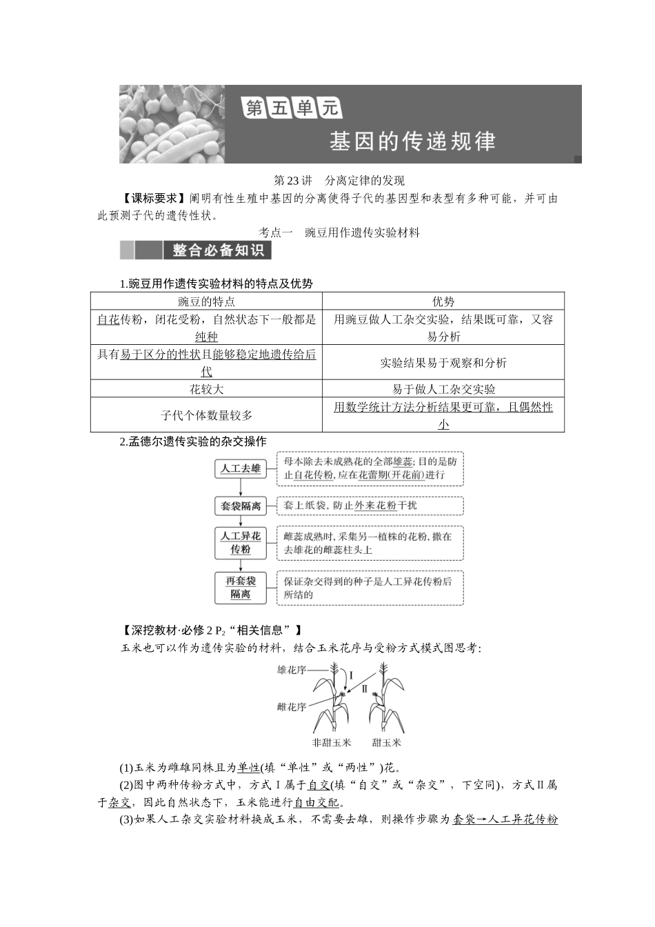 2026版正禾一本通高三一轮总复习生物-第五单元  基因的传递规律.docx_第1页