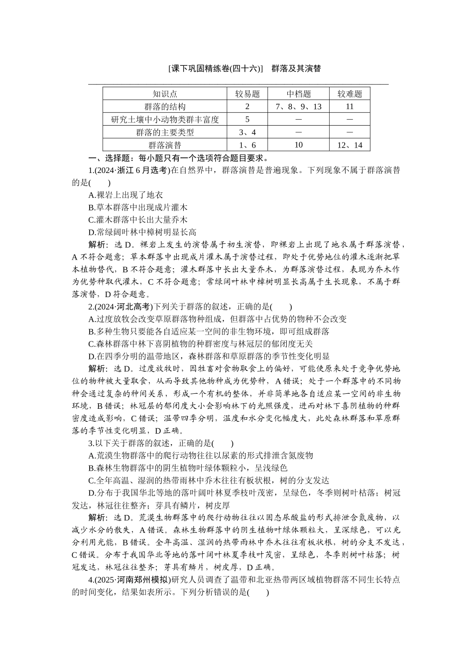 2026版正禾一本通高三一轮总复习生物-课下巩固精练卷(四十六).docx_第1页