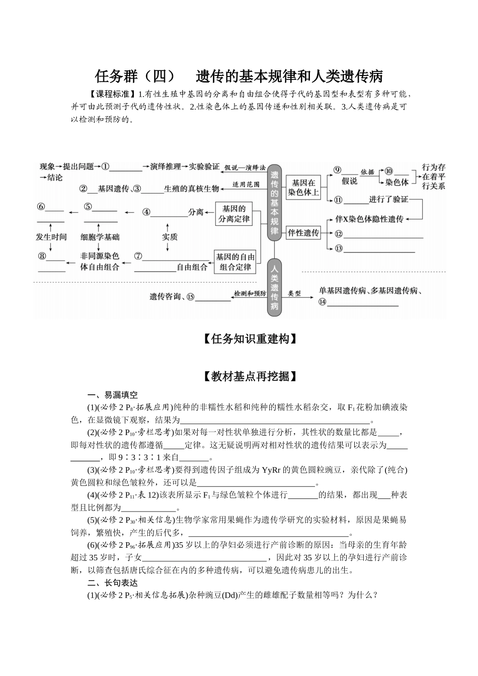 2026版正禾一本通高三一轮总复习生物-任务群（四）　遗传的基本规律和人类遗传病(1).docx_第1页