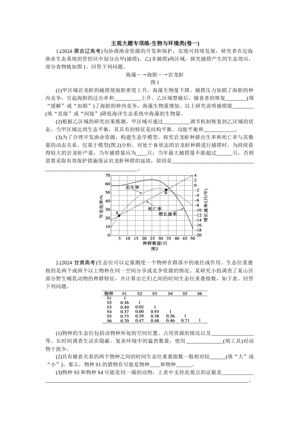 2026版正禾一本通高三一轮总复习生物-生物与环境类(卷一)(1).docx_第1页
