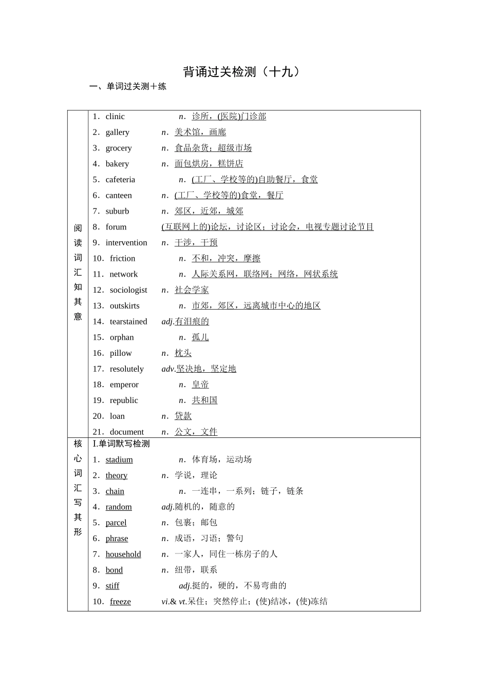 2026版正禾一本通高三一轮总复习英语（北师版）-背诵过关测+练（十九）.docx_第1页