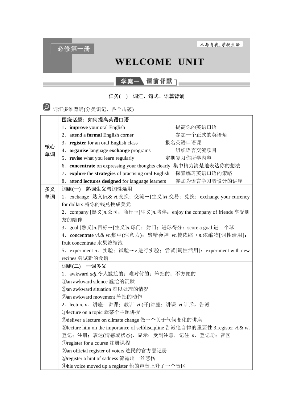 2026版正禾一本通高三一轮总复习英语（人教版）-必修第一册.docx_第1页