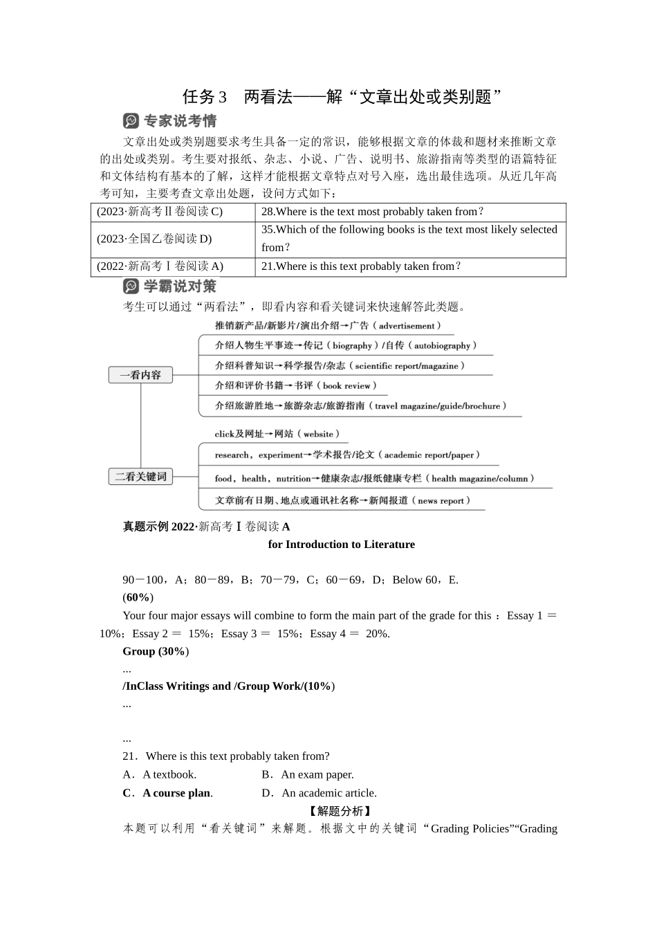 2026版正禾一本通高三一轮总复习英语（人教版）-任务3　两看法——解“文章出处或类别题”.docx_第1页
