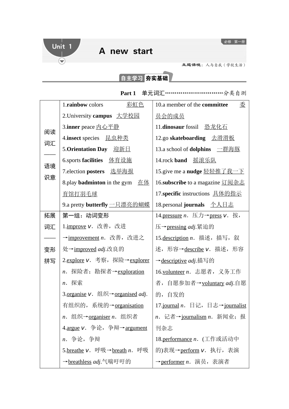 2026版正禾一本通高三一轮总复习英语（外研版）-1 Unit 1　A new start.docx_第1页