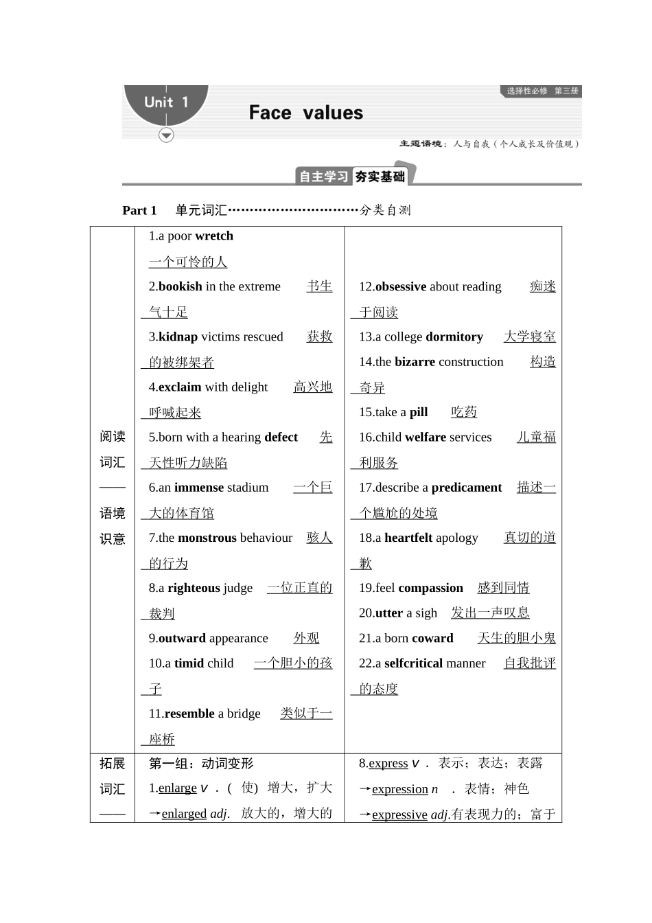 2026版正禾一本通高三一轮总复习英语（外研版）-1 Unit 1　Face values.docx_第1页