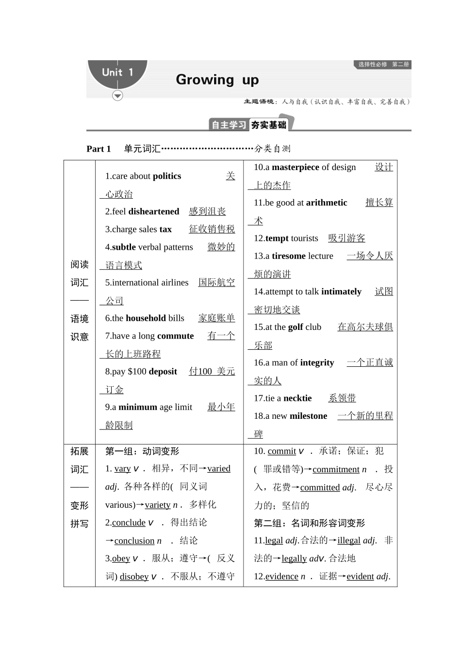 2026版正禾一本通高三一轮总复习英语（外研版）-1 Unit 1　Growing up.docx_第1页