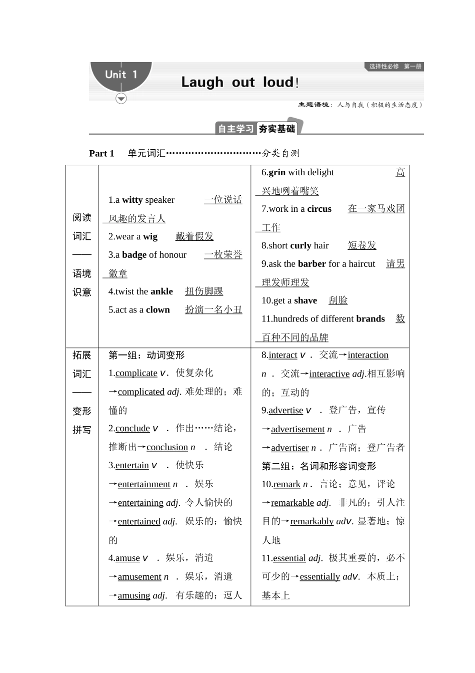 2026版正禾一本通高三一轮总复习英语（外研版）-1 Unit 1　Laugh out loud！.docx_第1页