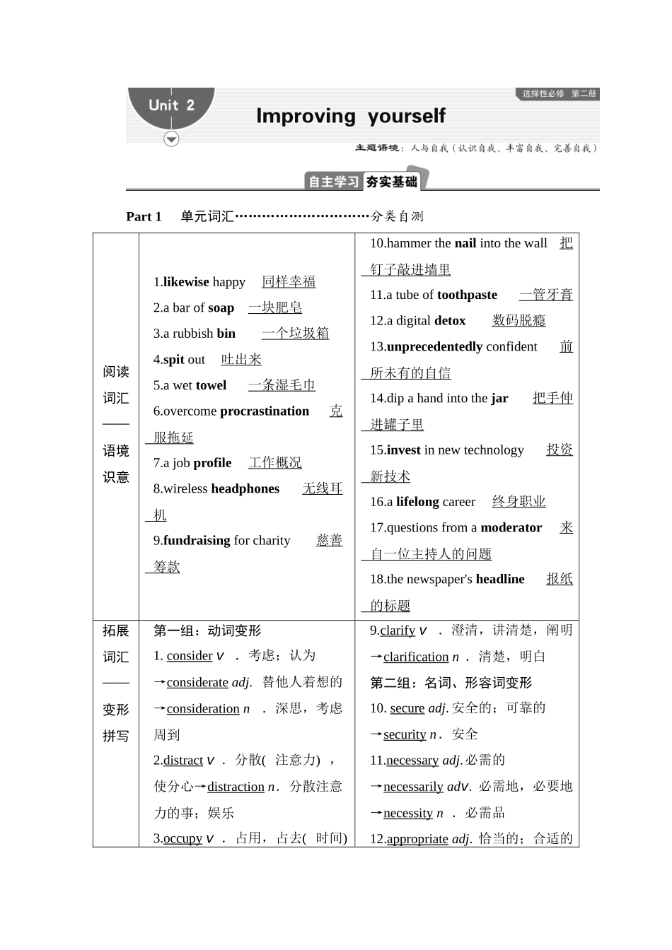 2026版正禾一本通高三一轮总复习英语（外研版）-2 Unit 2　Improving yourself.docx_第1页
