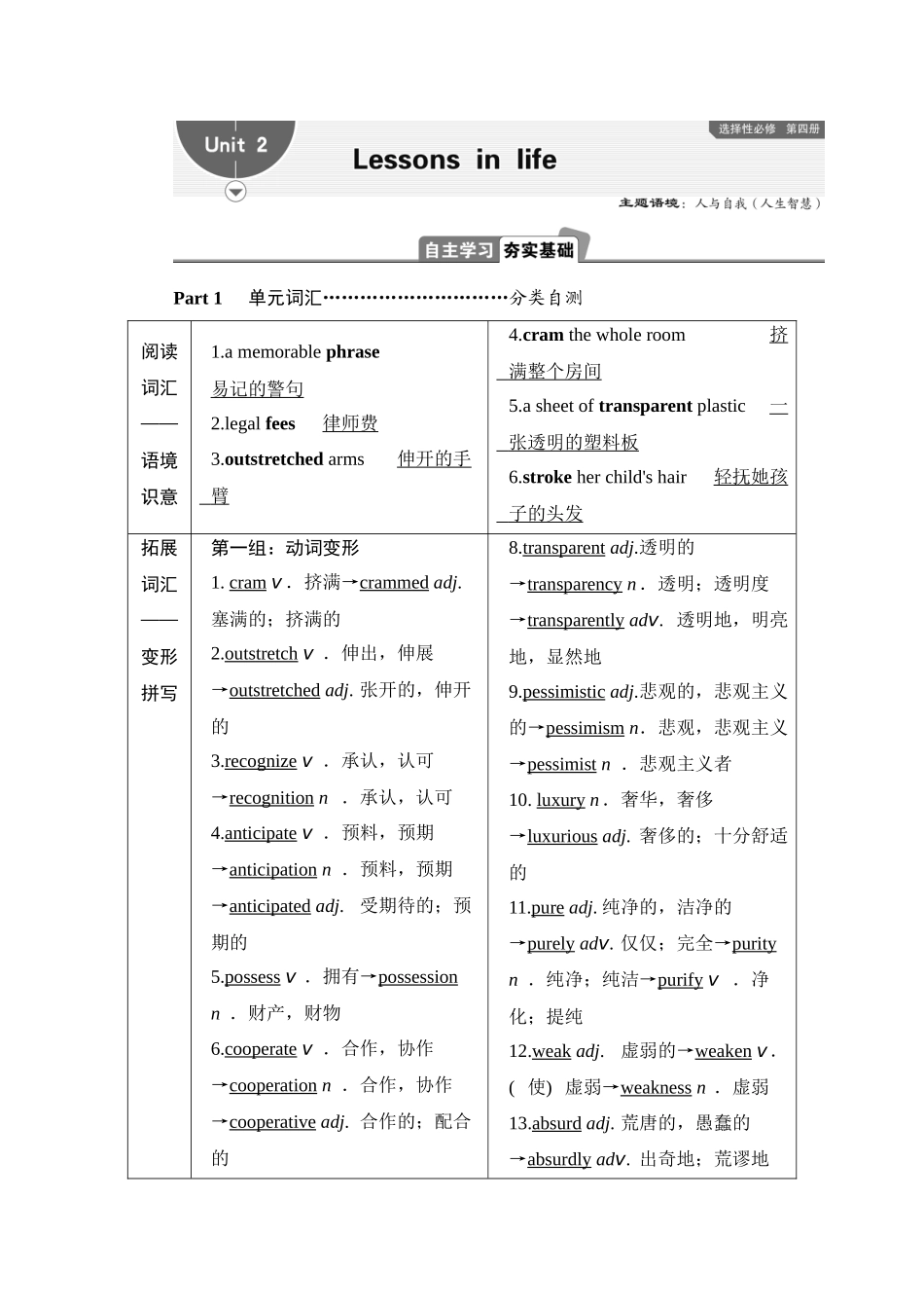 2026版正禾一本通高三一轮总复习英语（外研版）-2 Unit 2　Lessons in life.docx_第1页
