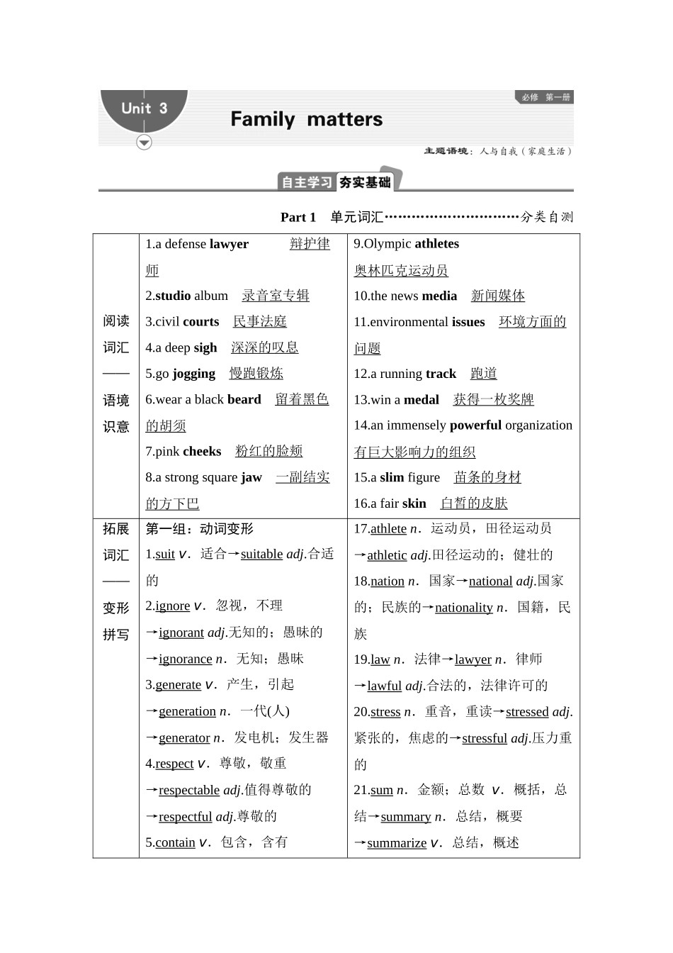 2026版正禾一本通高三一轮总复习英语（外研版）-3 Unit 3　Family matters.docx_第1页