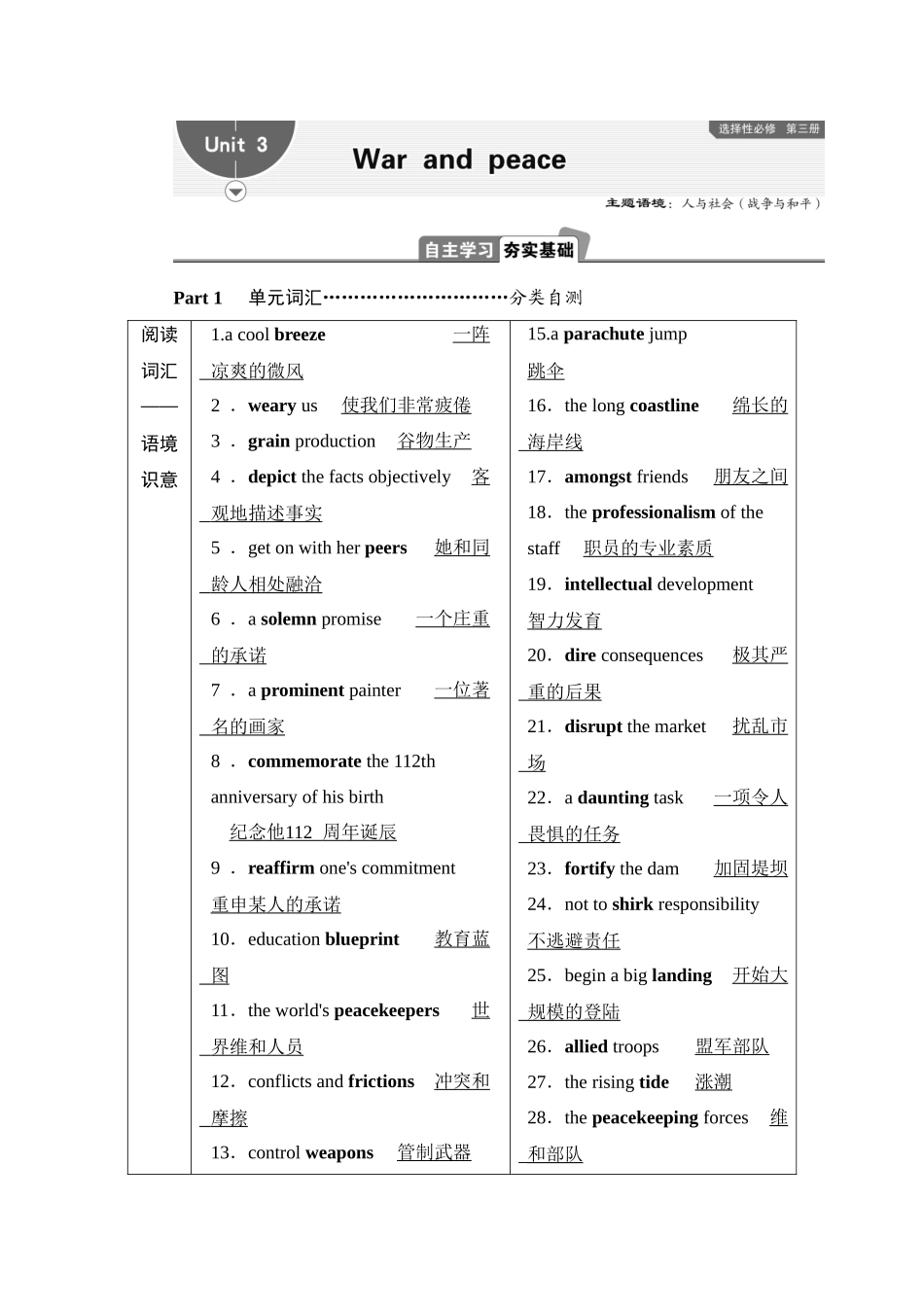 2026版正禾一本通高三一轮总复习英语（外研版）-3 Unit 3　War and peace.docx_第1页