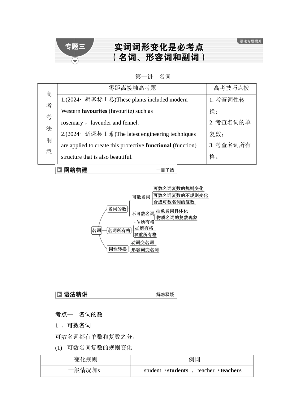 2026版正禾一本通高三一轮总复习英语（外研版）-3 专题三    实词词形变化是必考点(名词、形容词和副词).docx_第1页